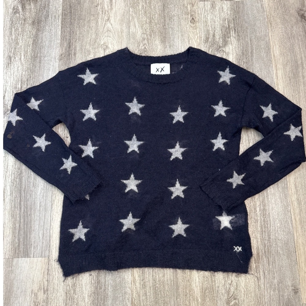 Banjo & Matilda Australia Navy Blue Star Mohair Wool Blend Sweater Womens Medium
